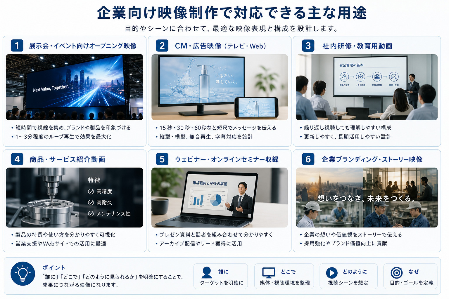 企業向け映像制作の主な用途を整理したイメージ