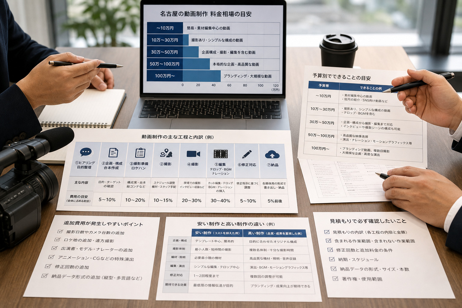 名古屋の動画制作料金相場と予算感を打ち合わせするイメージ