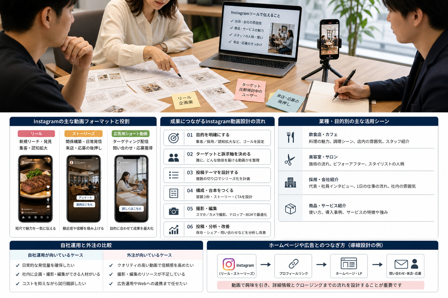 名古屋の企業担当者がInstagram動画制作の企画を打ち合わせしているイメージ